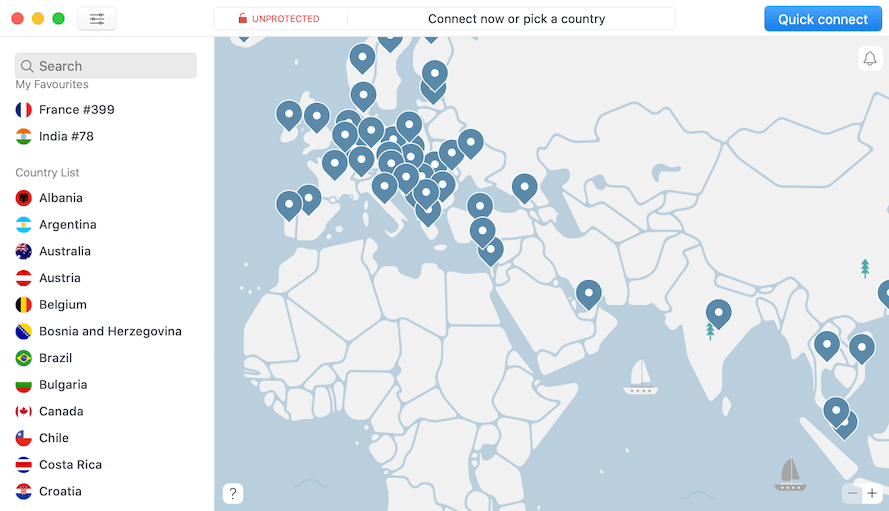 lista de países nordvpn mac