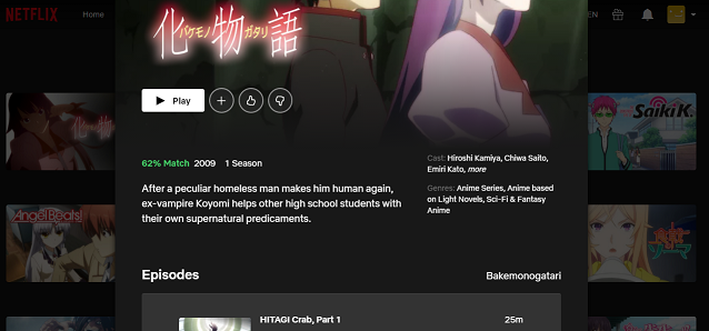 Watch Bakemonogatari all Episodes on NetFlix 3