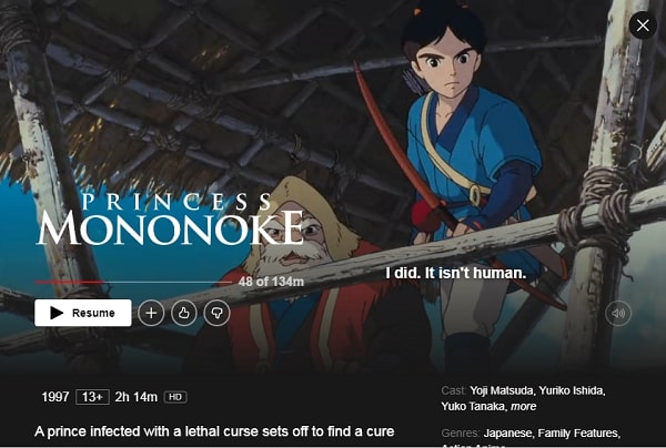 Watch Princess Mononoke (1997) on Netflix From Anywhere in the World