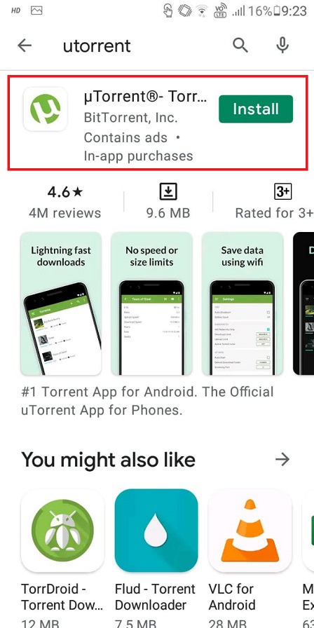 Installing uTorrent in Android via Play Store