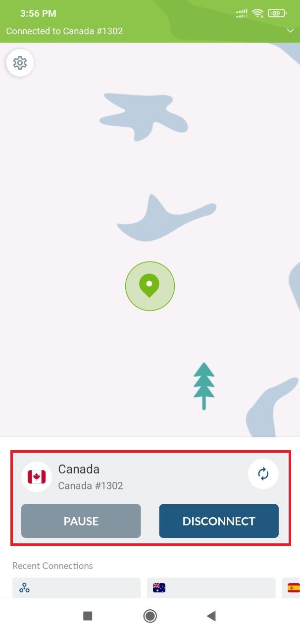 NordVPN Android connected to Canada