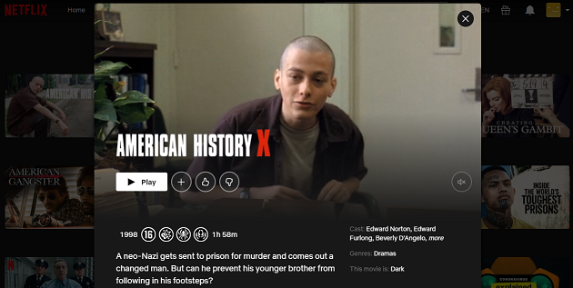 Watch American History X (1998) on Netflix 3