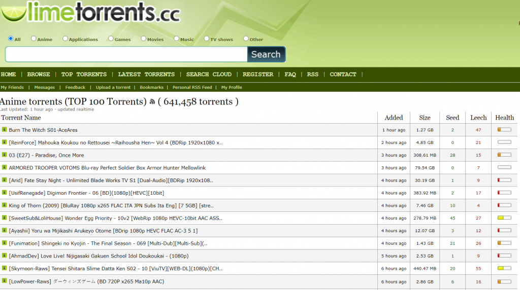 Site de torrent de anime LimeTorrents