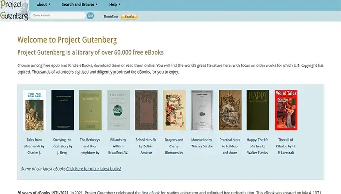 Project Gutenberg – rastreador de e-books gratuito mais antigo