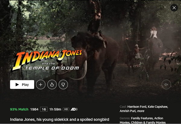 Watch Indiana Jones and the Temple of Doom (1984) on Netflix