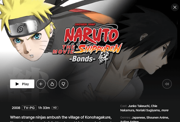 Watch Naruto Shippuden The Movie: Bonds (2008) on Netflix