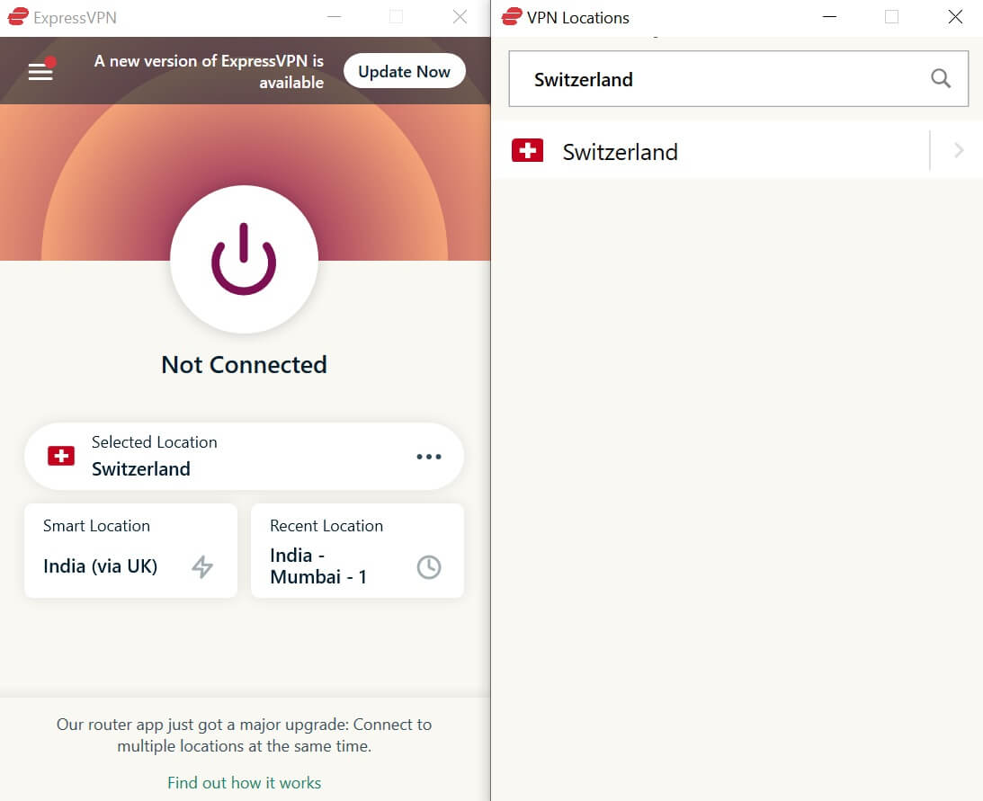 Connect to Switzerland Server 1