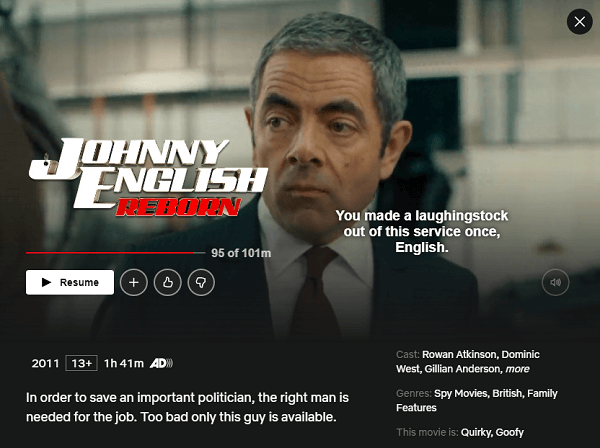 Watch Johnny English Reborn (2011) on Netflix 