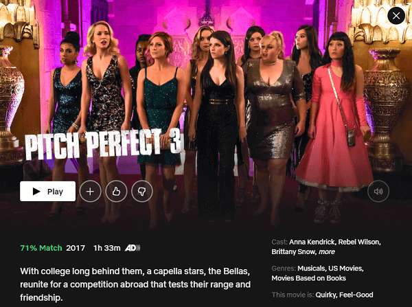 Watch Pitch Perfect 3 (2017) on Netflix 