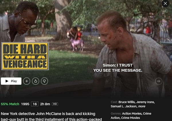 Watch Die Hard: With a Vengeance (1995) on Netflix