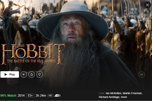 Watch The Hobbit: The Battle of the Five Armies (2014) on Netflix