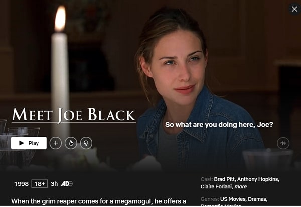 Watch Meet Joe Black (1998) on Netflix