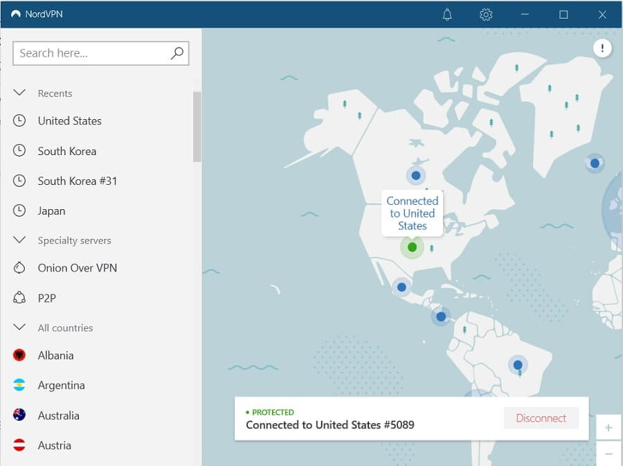 NordVPN Connected to USA
