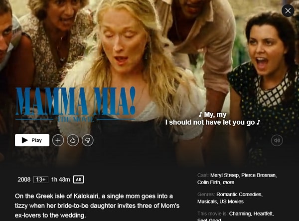 Watch Mamma Mia! on Netflix From Anywhere in the World