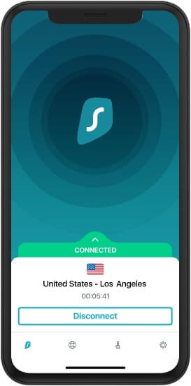 Surfshark connected to US (iOS))