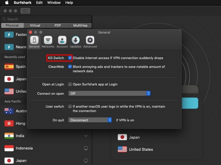 Surfshark Kill Switch on macOS