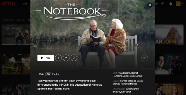 The notebook movie on Netflix