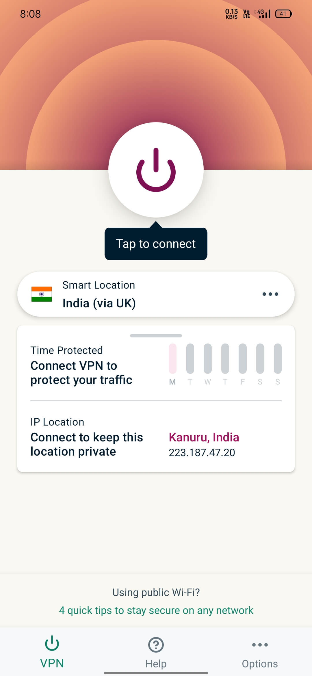 ExpressVPN Home Screen Android