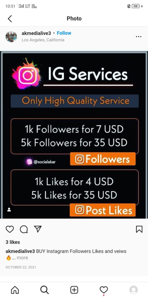 Buying followers & likes Instagram scam
