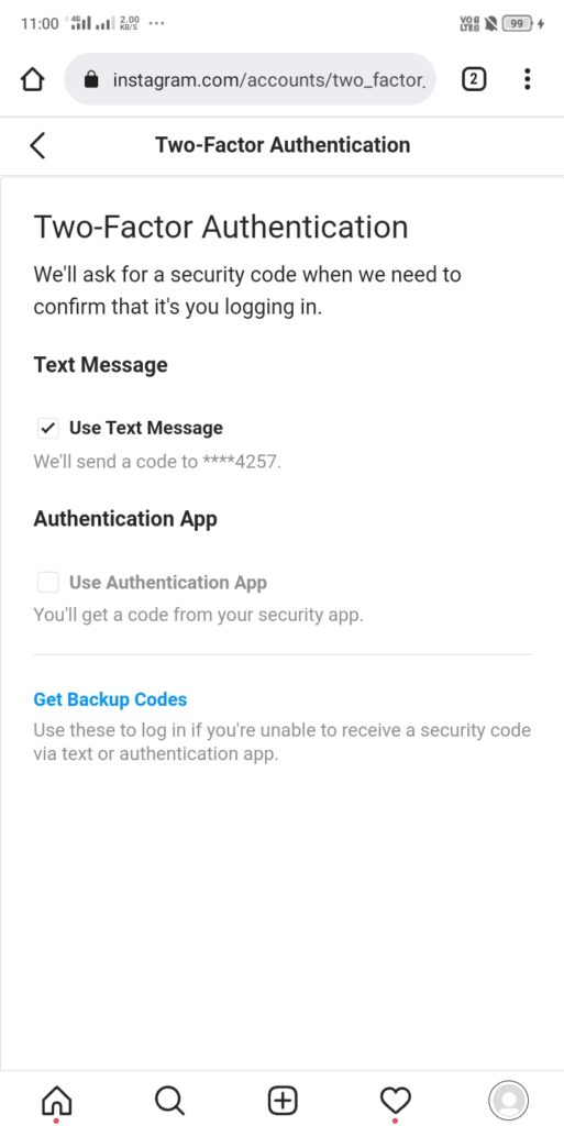 Two factor Authentication to avoid Instagram scams