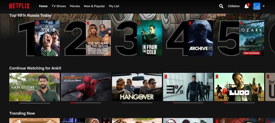 Top 10 in Russia on Netflix