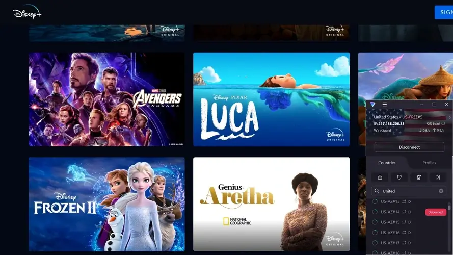 Disney+ unblocked by protonVPN (1)