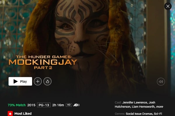 Watch The Hunger Games Mockingjay - Part 2 on Netflix