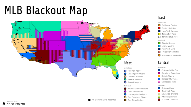 MLB Blackout Map Sourced From Reddit
