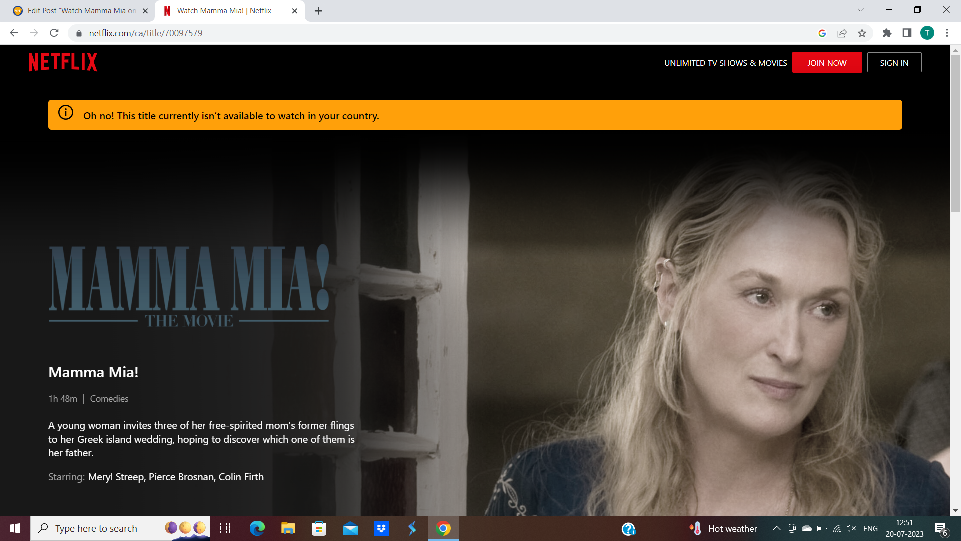 Mamma Mia wird nicht auf Netflix gezeigt