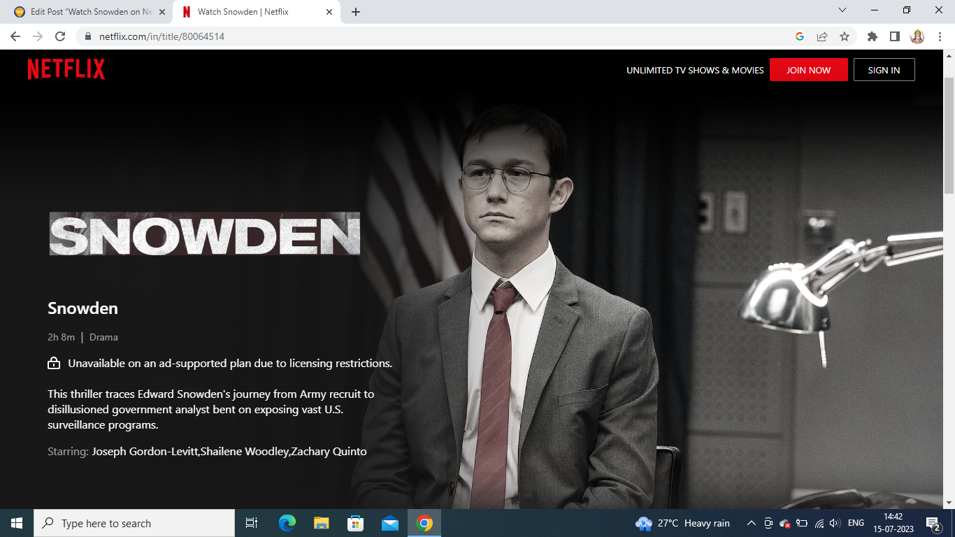 Watch Snowden on Netflix