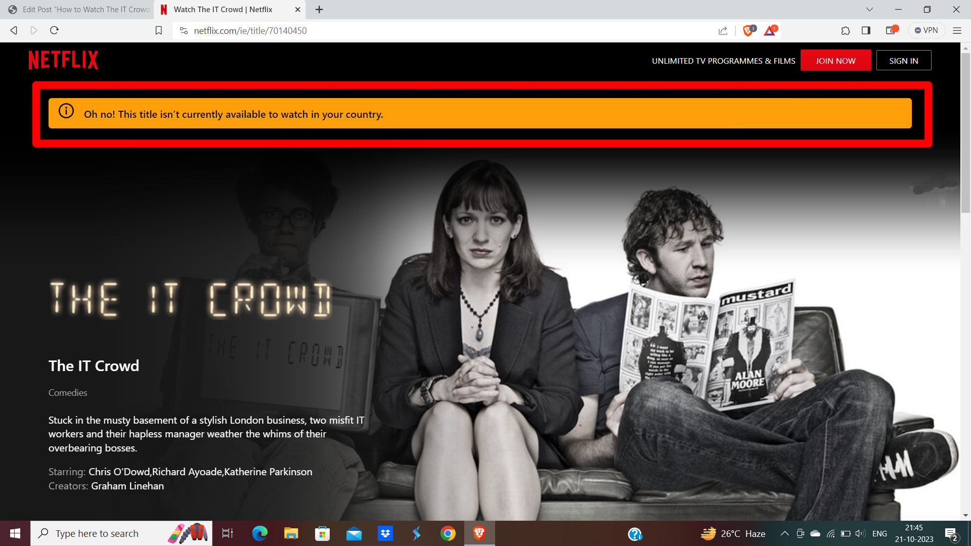 The IT Crowd is not available on Netflix