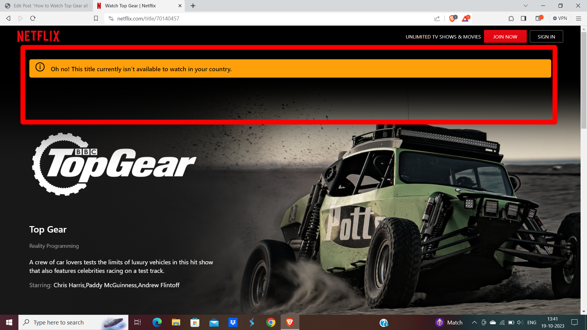 Top Gear is not available on Netflix